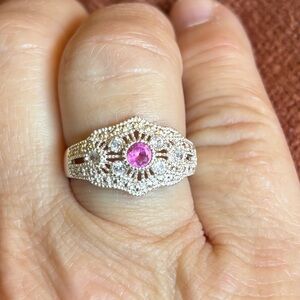 Pink Topaz 925 Sterling Silver Filigree Ring Size 7